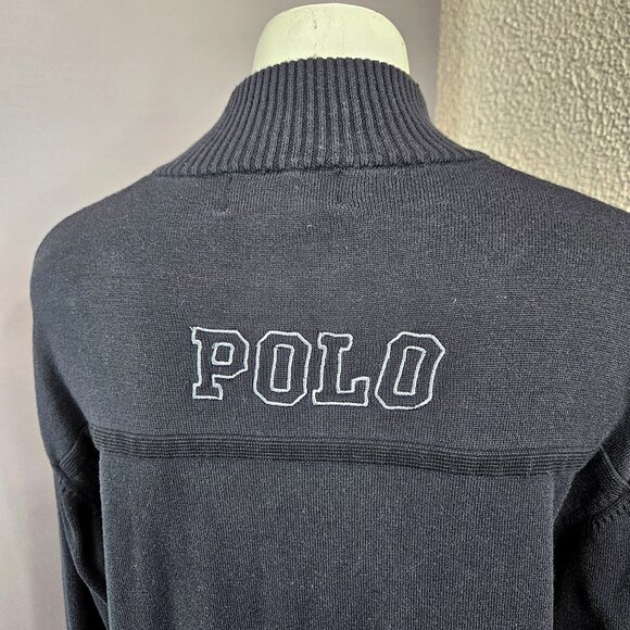 Mens Sweater Pullover Shirt 1/4 Zip M Navy Blue Big Pony Embroidered Long Sleeve - Picture 4 of 10